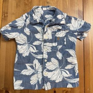 GAP 100% Cotton Chambray Floral Denim Tropical Hawaiian Button Up Collared Boys